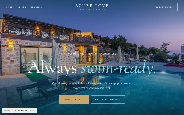 Sample website for a fictional pool company, Azure Cove Pools