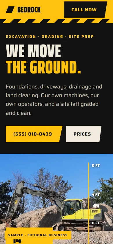 Sample website for a fictional excavation company, Bedrock Excavation