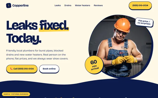 Sample website for a fictional plumbing company, Copperline Plumbing