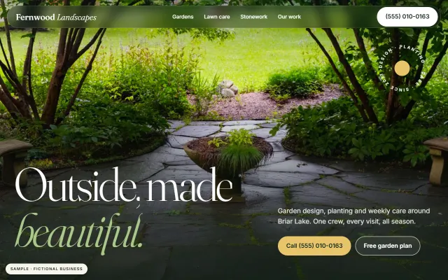 Sample website for a fictional landscaping company, Fernwood Landscapes