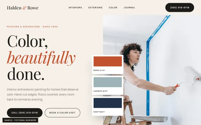 Sample website for a fictional painting company, Halden & Rowe Painters
