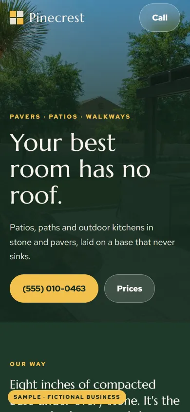 Sample website for a fictional paver company, Pinecrest Pavers