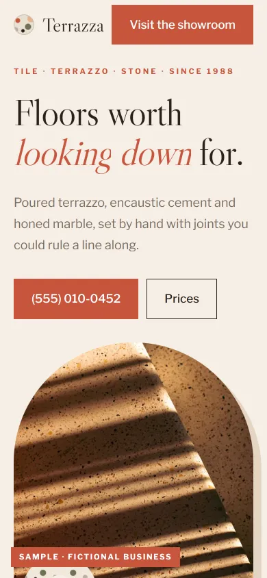 Sample website for a fictional tile company, Terrazza Tile Co.