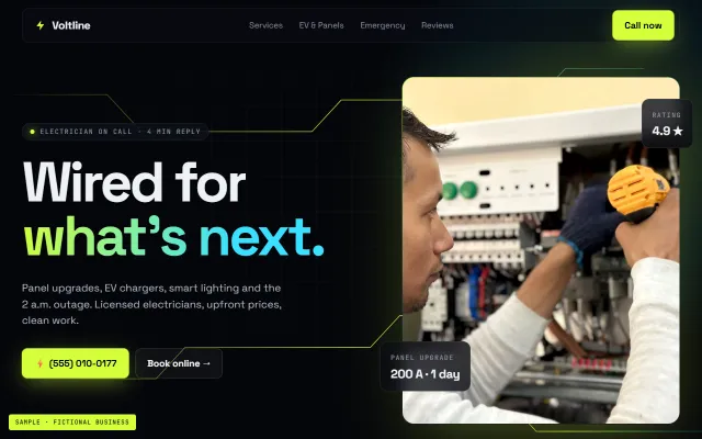 Sample website for a fictional electrical company, Voltline Electric